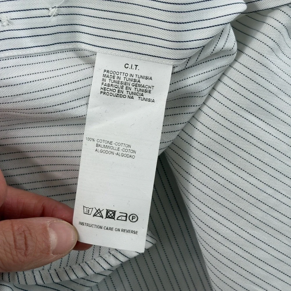 Armani Collezioni French Cuff Shirt in White Grey Striped Large 42 16.5 NWT